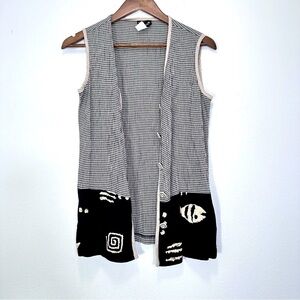 Vintage 90s Gingham Vest First Option Black & Cream Lagenlook Artistic Button Up